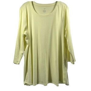 J Jill Women's Pima Scoop Neck Tee Top Size XL Solid Yellow 3/4 Sleeves Stretch‎